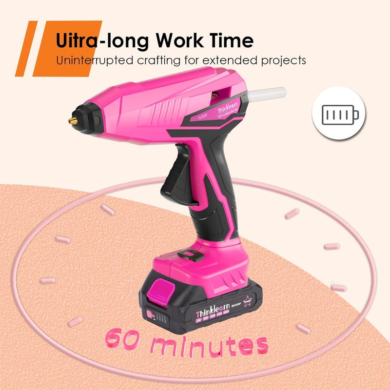ThinkLearn Cordless Hot Glue Gun - 20V Temp Adjust Hot Glue Gun with 43PCS Full Size Hot Glue Sticks, Pink Fast Heating Glue Gun and Sticks Set for DIY, Arts & Craft, Decorations, Gift for Women - Image 4